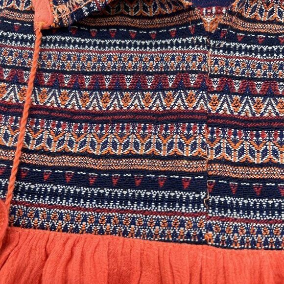 Velzera Orange Embroidered Blouse Tassels Size Large boho rayon - Picture 2 of 4